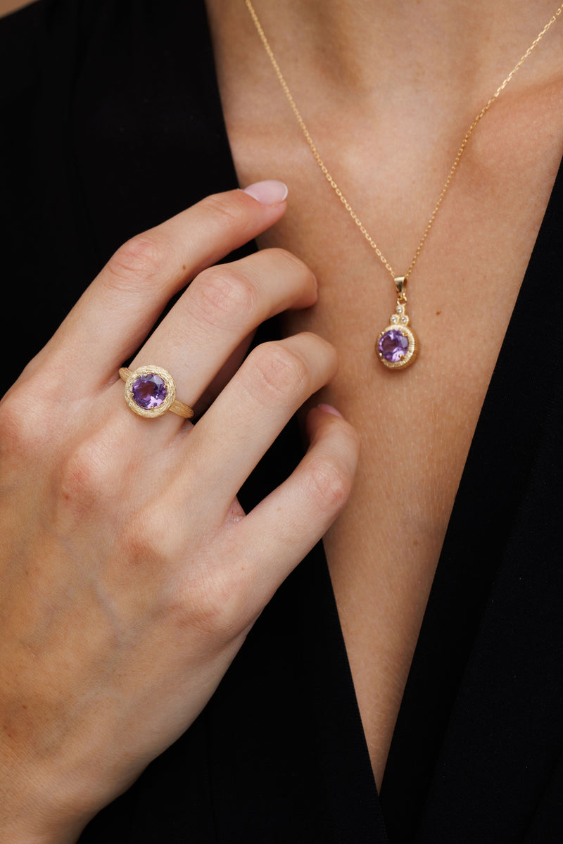 14K Gemstone Pendant Necklace Solid Gold