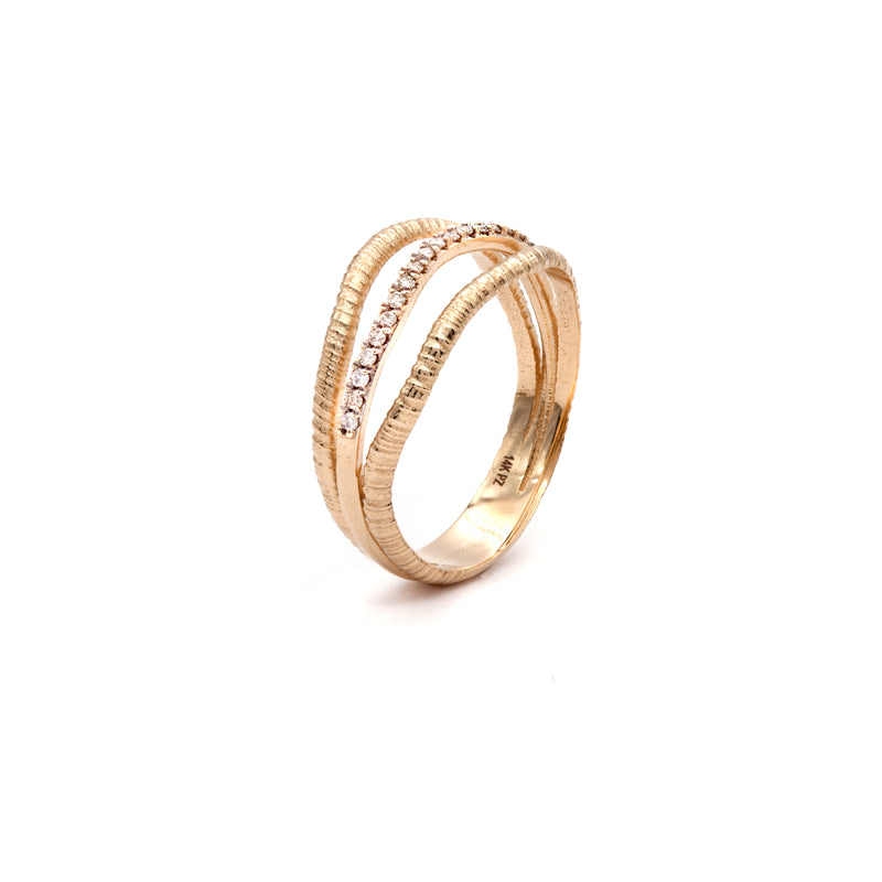 14K Gold Triple Band  Diamond Ring