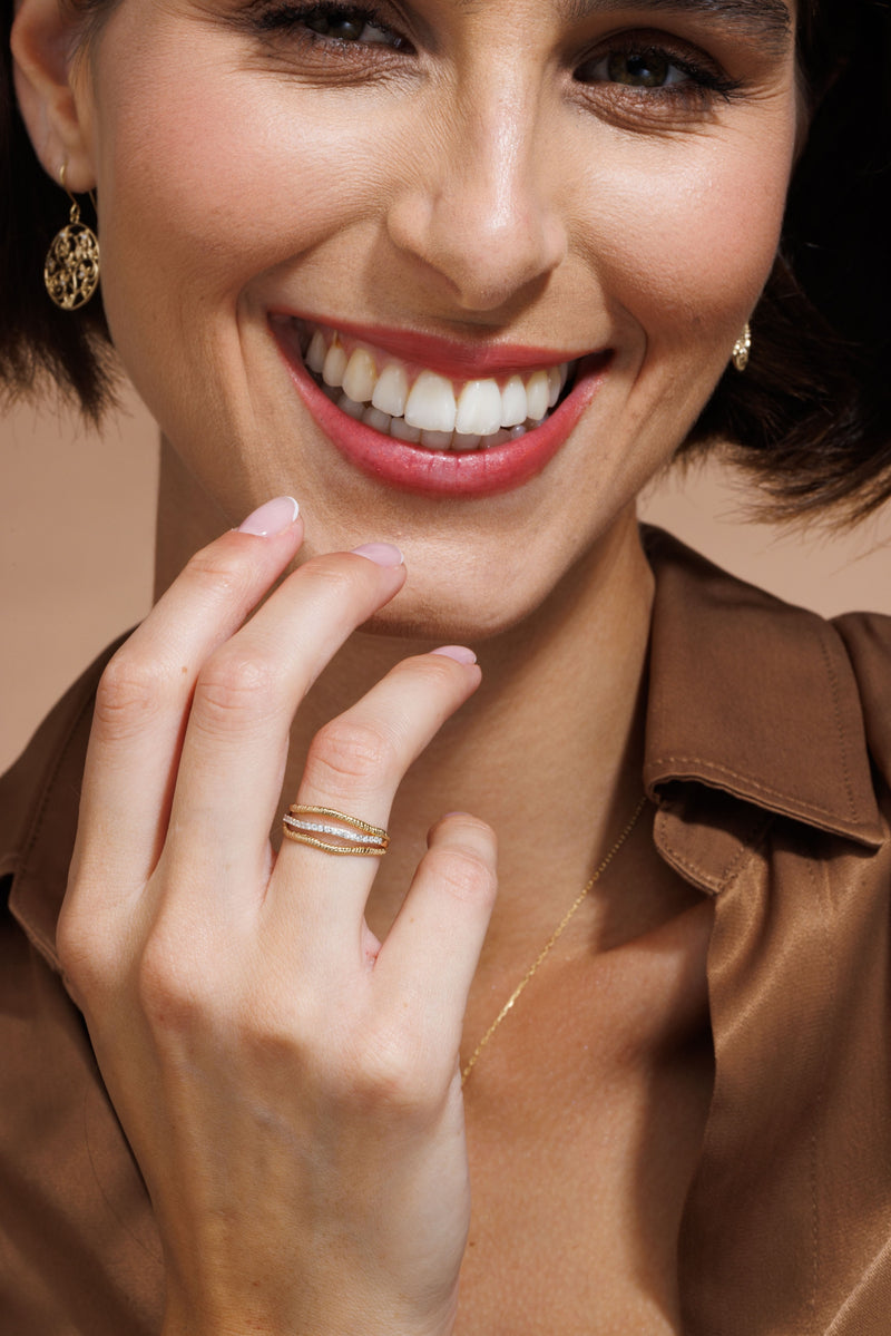 14K Gold Triple Band  Diamond Ring