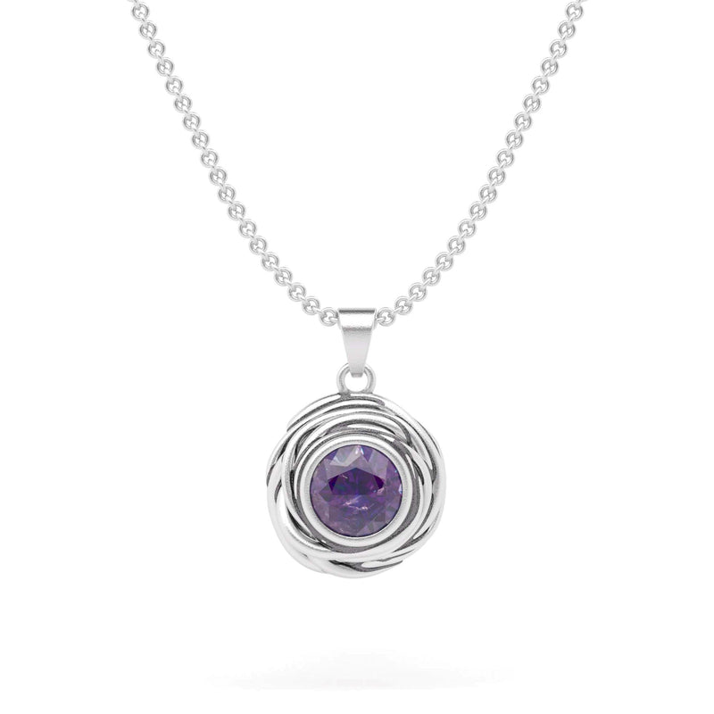 Exquisite Silver Gemstone Swirl Designer Pendant with 18'' Rolo Chain
