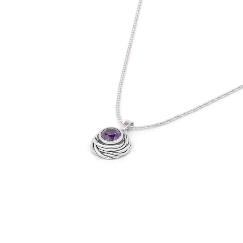 Exquisite Silver Gemstone Swirl Designer Pendant with 18'' Rolo Chain