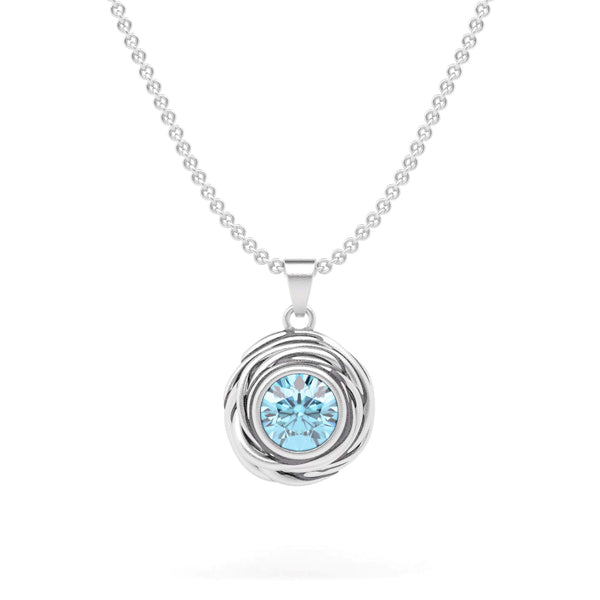 Exquisite Silver Gemstone Swirl Designer Pendant with 18'' Rolo Chain