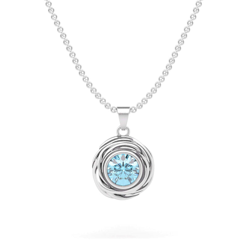 Exquisite Silver Gemstone Swirl Designer Pendant with 18'' Rolo Chain