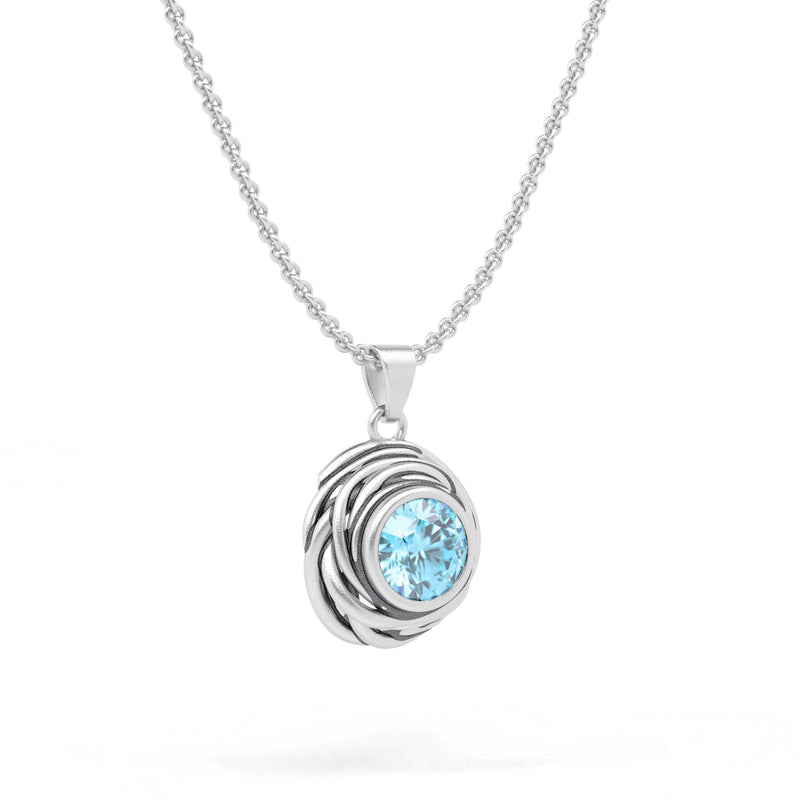Exquisite Silver Gemstone Swirl Designer Pendant with 18'' Rolo Chain