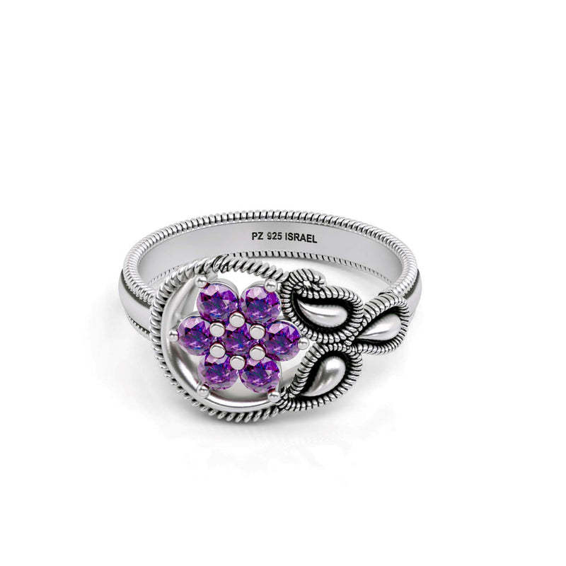 Gemstone Textured Floral  Ring