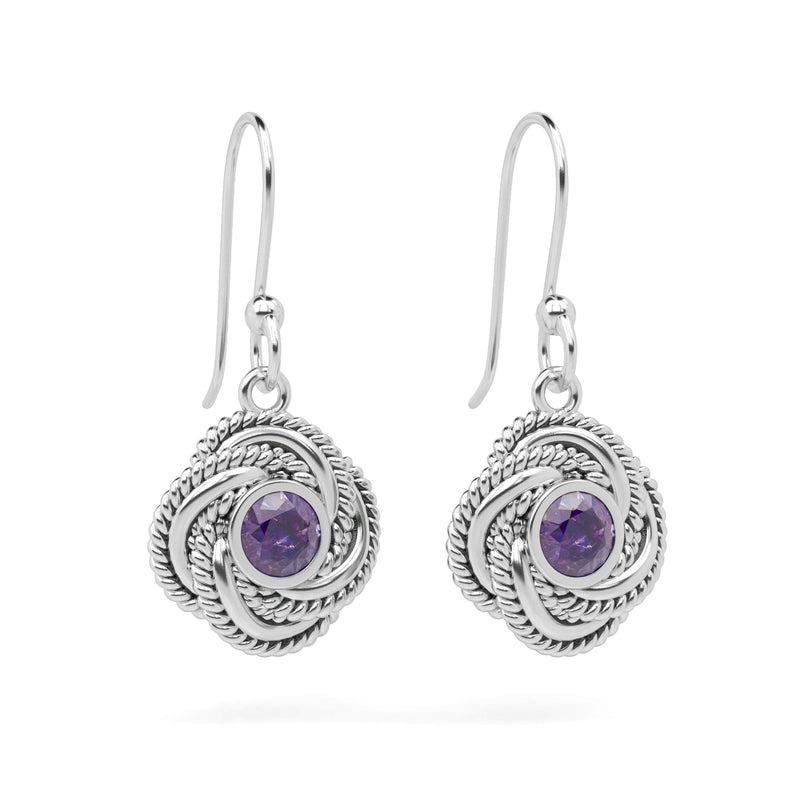 Silver Gemstone Love Knot Earrings