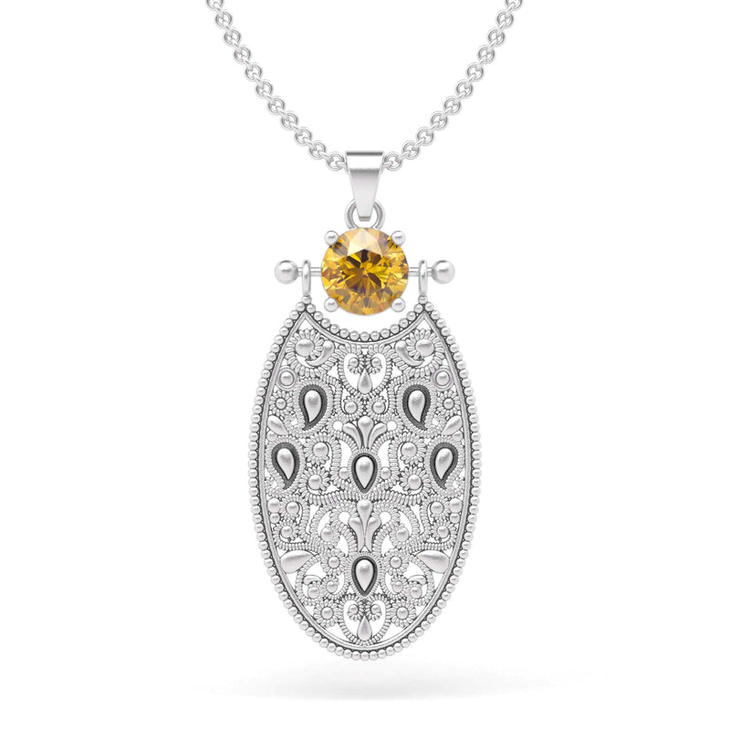 Exquisite Silver Lace Gemstone Pendant with 18'' Rolo Chain and Intricate Internal Design