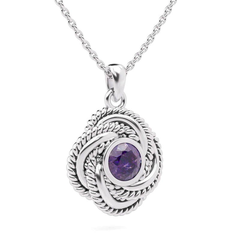 Silver Love Knot Gemstone Pendant with Chain