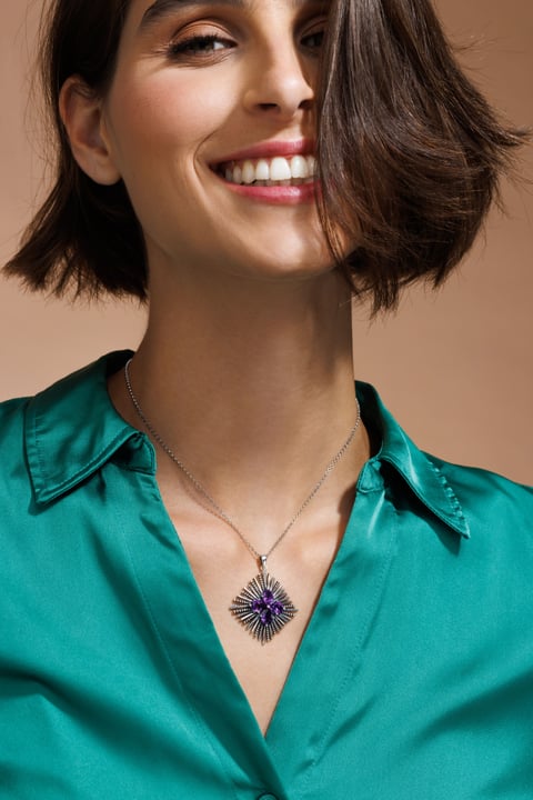 Sunray Textured Gemstone Pendant Necklace