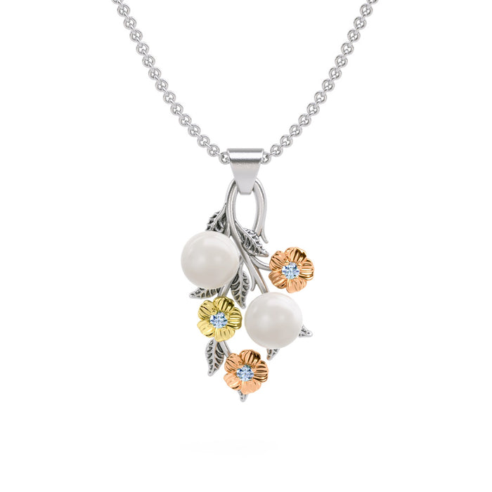 Floral Pearl and Gemstone Pendant Necklace