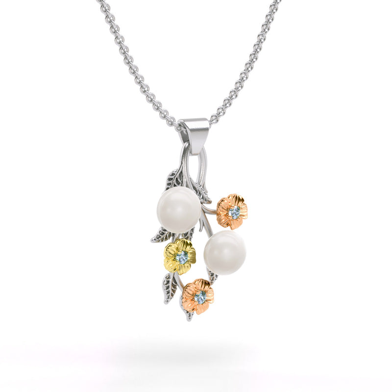 Floral Pearl and Gemstone Pendant Necklace