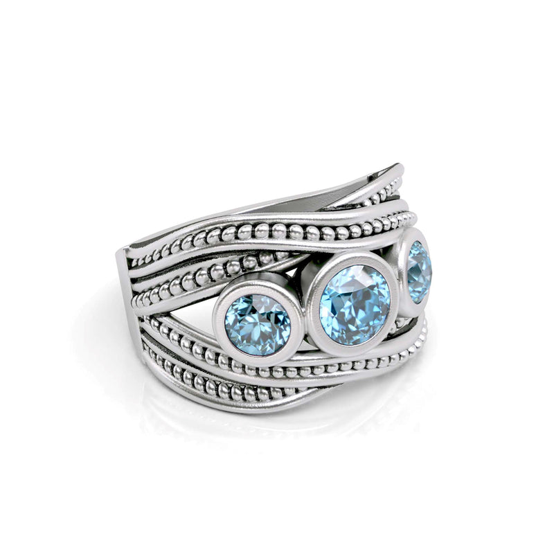 Triple Gemstone Textured  Ring