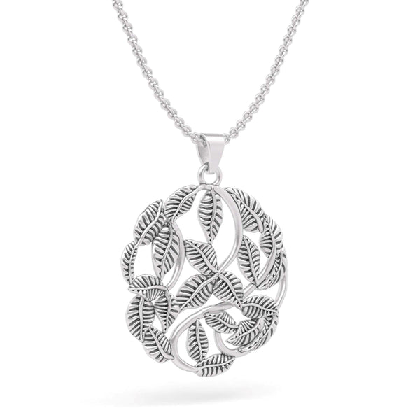 Circle Of Life Leaves Textured Pendant Necklace