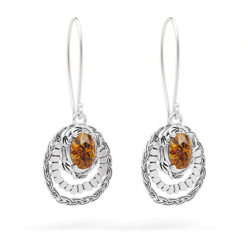 Elegant Silver Oval Gemstone Dangle Earrings