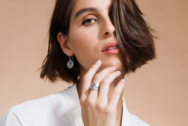 Elegant Silver Oval Gemstone Dangle Earrings