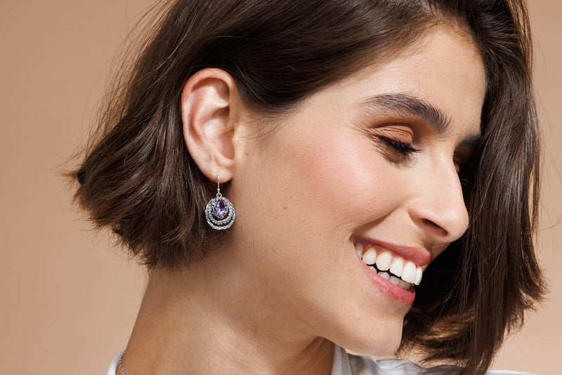 Elegant Silver Oval Gemstone Dangle Earrings
