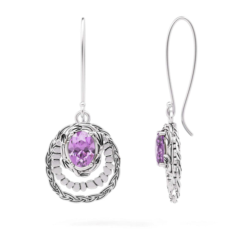 Elegant Silver Oval Gemstone Dangle Earrings