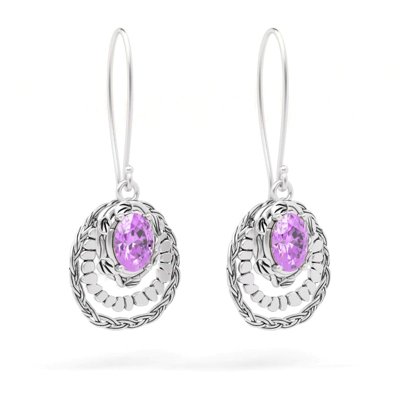 Elegant Silver Oval Gemstone Dangle Earrings