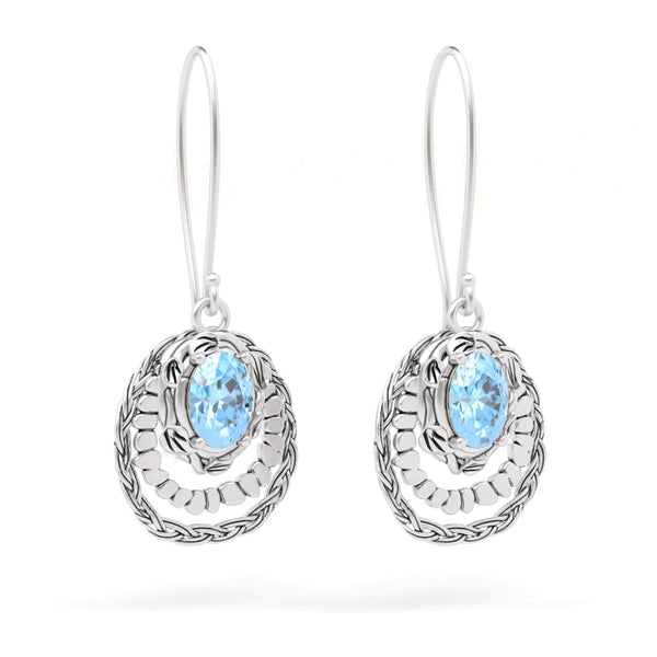 Elegant Silver Oval Gemstone Dangle Earrings