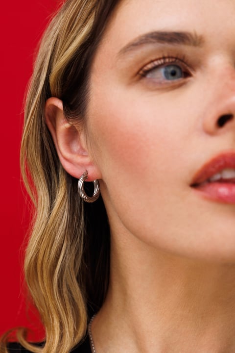 Sterling Silver Twist Textured Hoop Earrings 3/4''