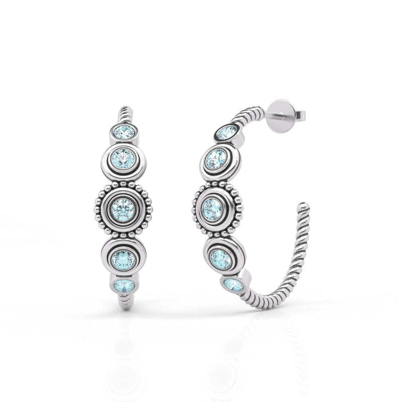 Sterling Silver Twist Textured Gemstone Hoop Earrings