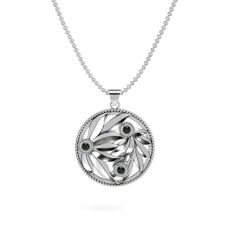 Gemstone Leaves Circle  Pendant Necklace