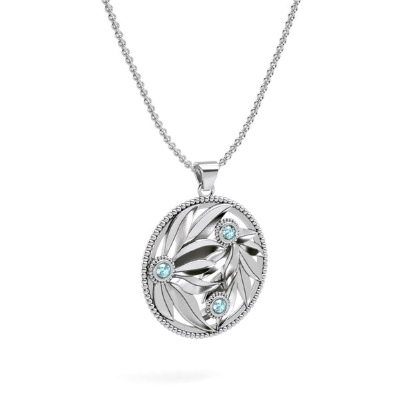 Gemstone Leaves Circle  Pendant Necklace