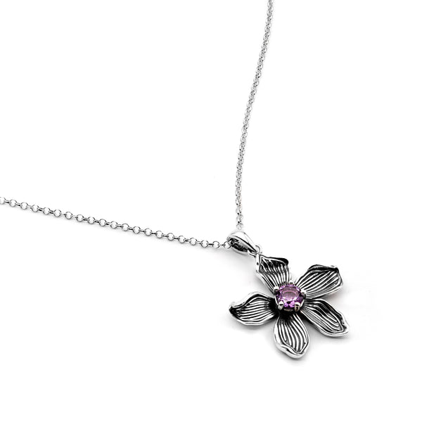 Flower Design Gemstone Pendant Necklace
