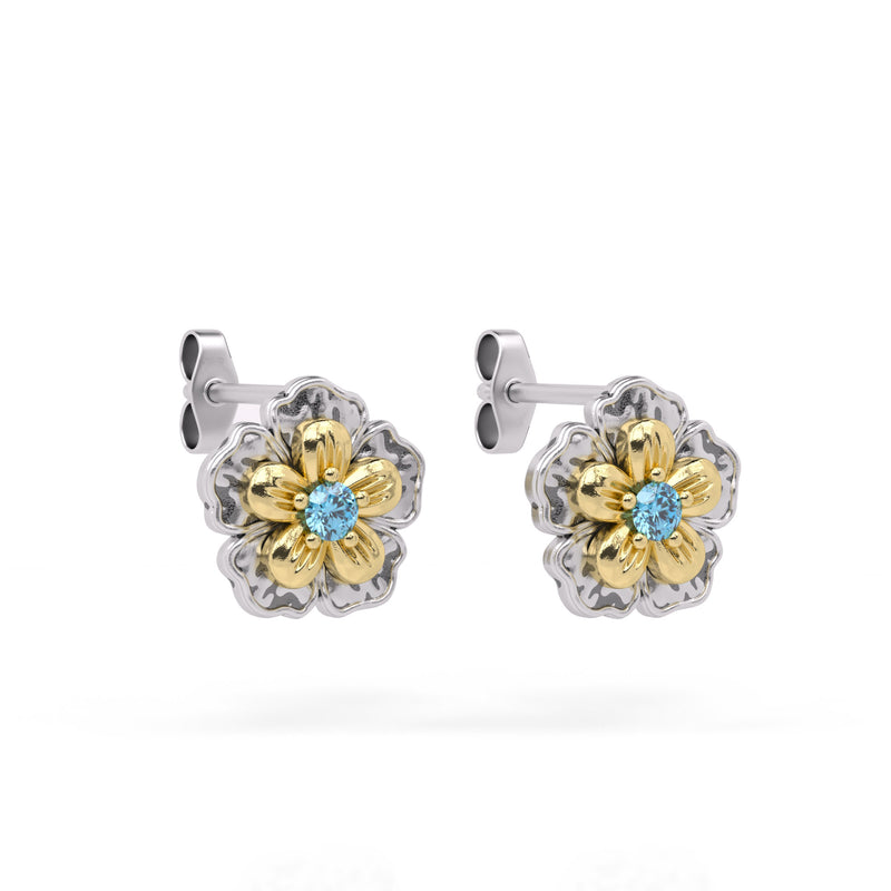 Two Tone Gemstone Flower Stud Earrings