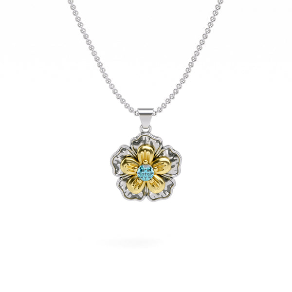 Two Tone Gemstone Flower Pendant Necklace