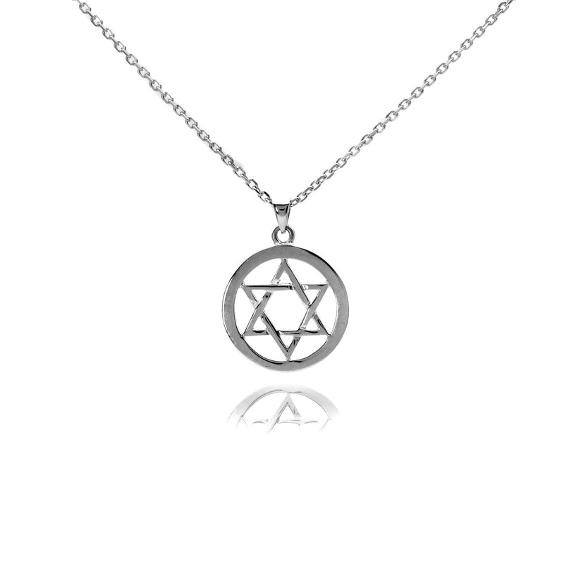 14K Gold Circle Star of David Pendant Necklace