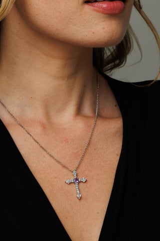 Heart Gemstone Polished Cross Necklace
