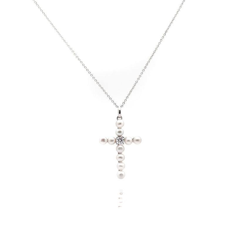Freshwater Pearl Gemstone Cross Necklace