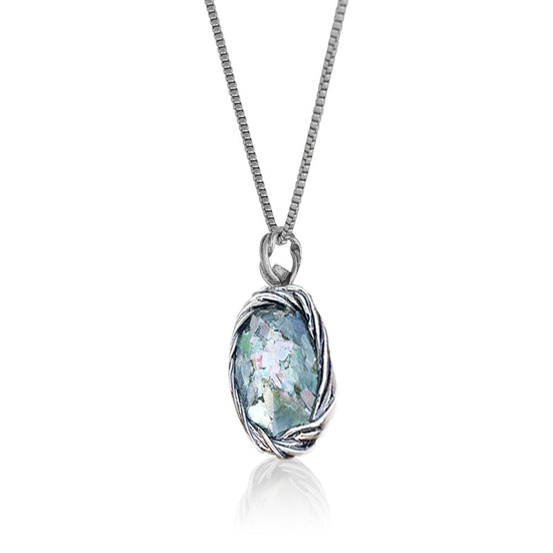 Roman Glass Round Pendant Necklace Sterling Silver - dannynewfeld