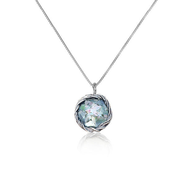 Roman Glass Round Pendant Necklace Sterling Silver - dannynewfeld
