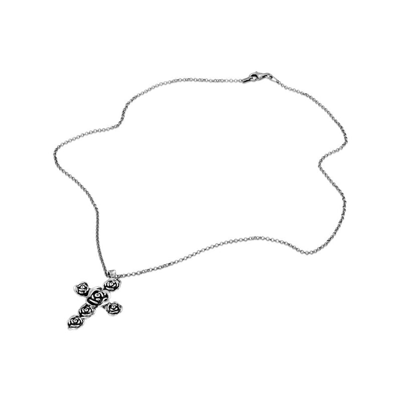 Sterling Silver Rose Cross Pendant with Chain - dannynewfeld