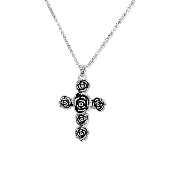 Sterling Silver Rose Cross Pendant with Chain - dannynewfeld