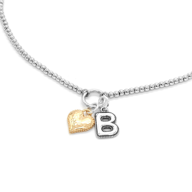 Beaded Necklace with Heart and Alphabet Charms
