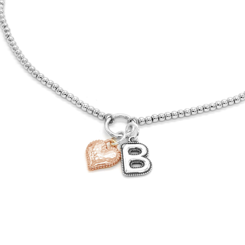 Beaded Necklace with Heart and Alphabet Charms