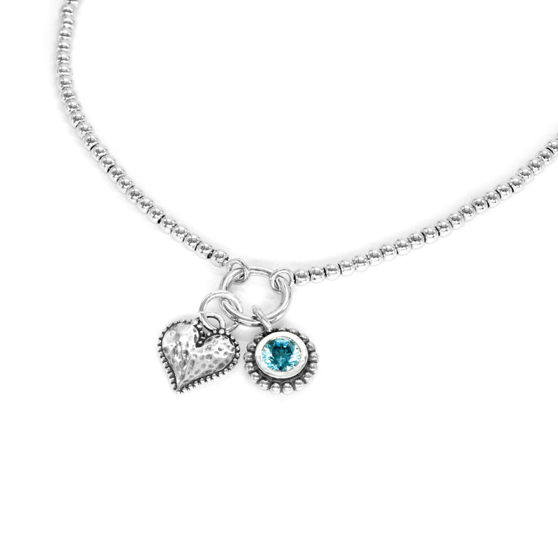 Beaded Necklace with Heart and Birthstone Charms