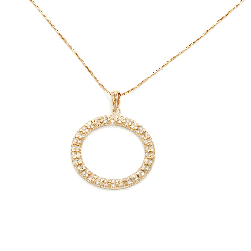 14K Gold Circle 0.5 ct Diamond Pendant Necklace