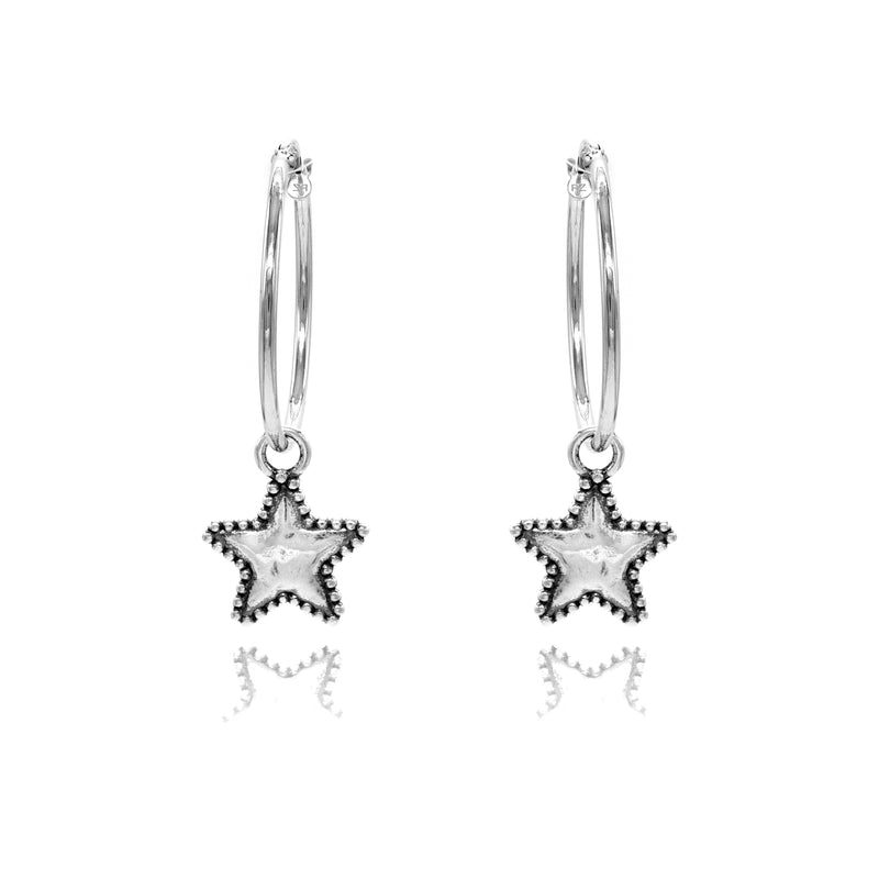 Star Charm Hoop Earrings ONE INCH