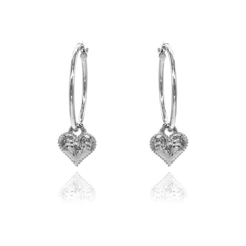 Heart Charm Hoop Earrings ONE INCH
