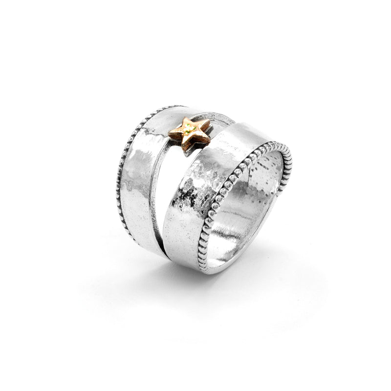Two Tone Motif Openwork Tapered Ring