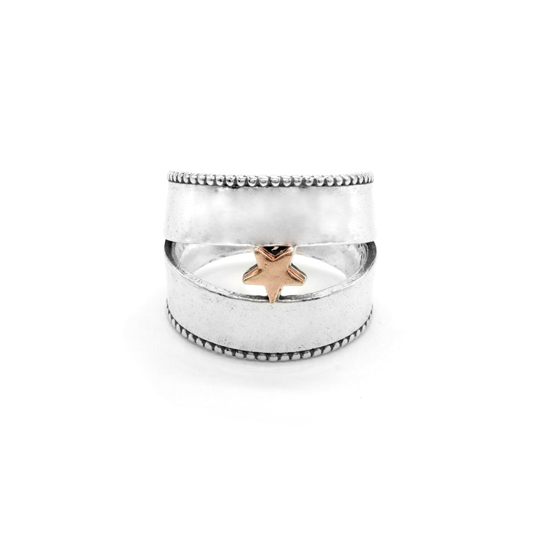 Two Tone Motif Openwork Tapered Ring