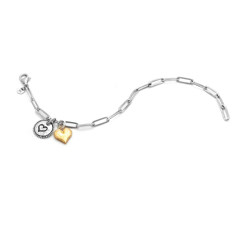 Chain Link Double Heart Charm Bracelet