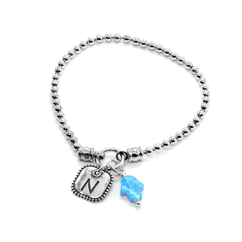 Personalized Opal Hamsa Stretch Charm Bracelet
