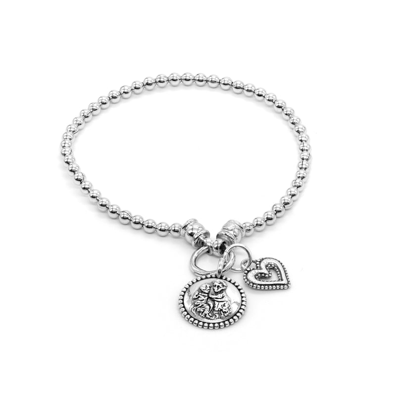 Stretch Charm Bracelet with Open heart and Saints Charm for Women