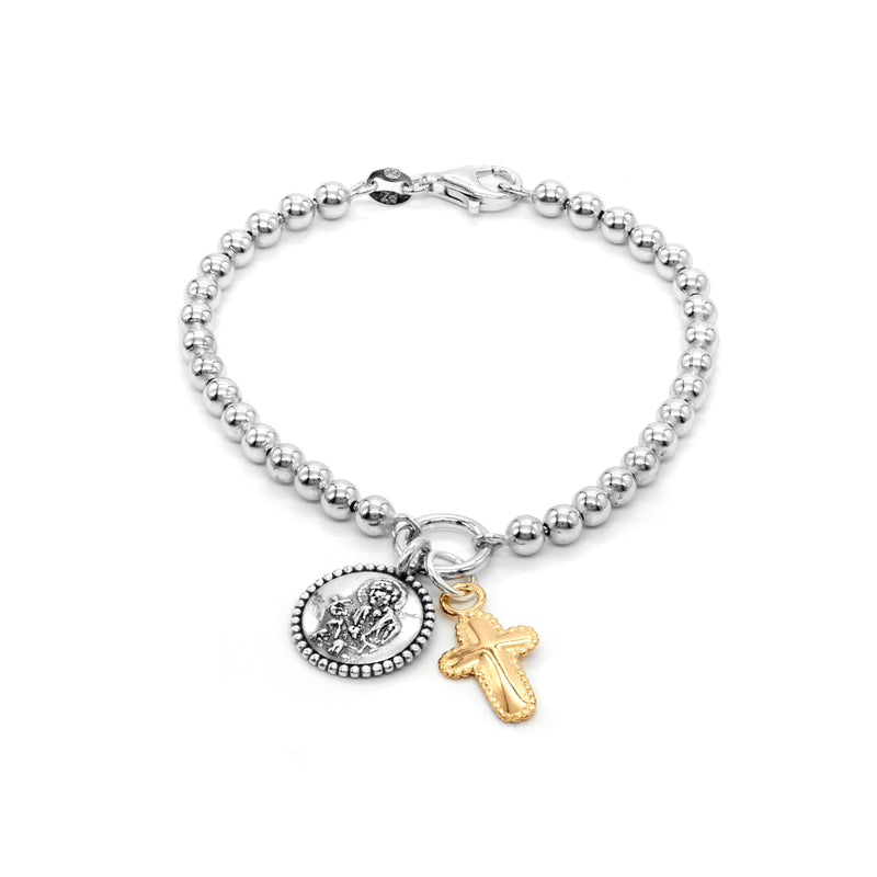 Cross and Saints Charm Bracelet with 4mm Solid Beads