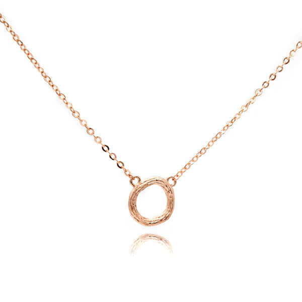 Solid Rose Gold Textured Circle Necklace